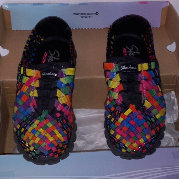 Sketchers EZ Flex Strech Weave Memory Foam Slip On Rainbow Shoes - Picture 2 of 7